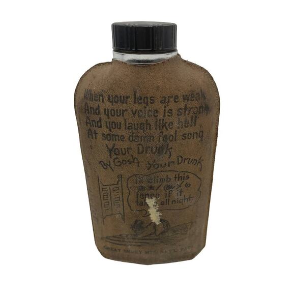 Vintage LEATHER Wrapped Novelty Liquor BOOZE HOOCH Bottle - Picture 1 of 11